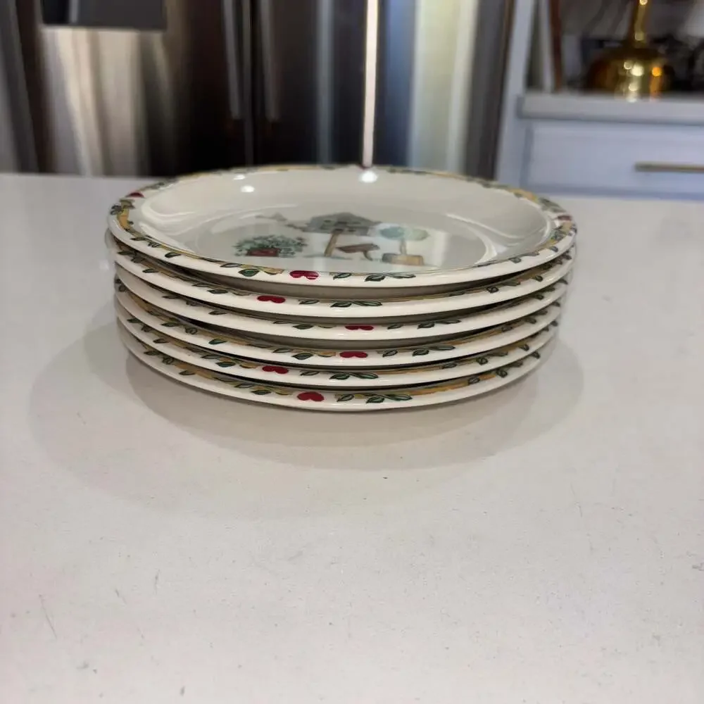 Set of 6 Thomson Pottery Birdhouse Pattern Salad Plates